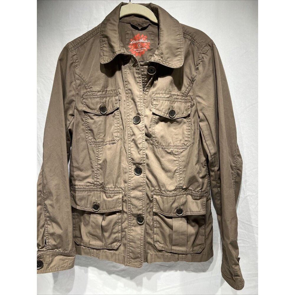 Eddie Bauer Khaki jacket Blazer size Small Pockets Adjusted Back Strap